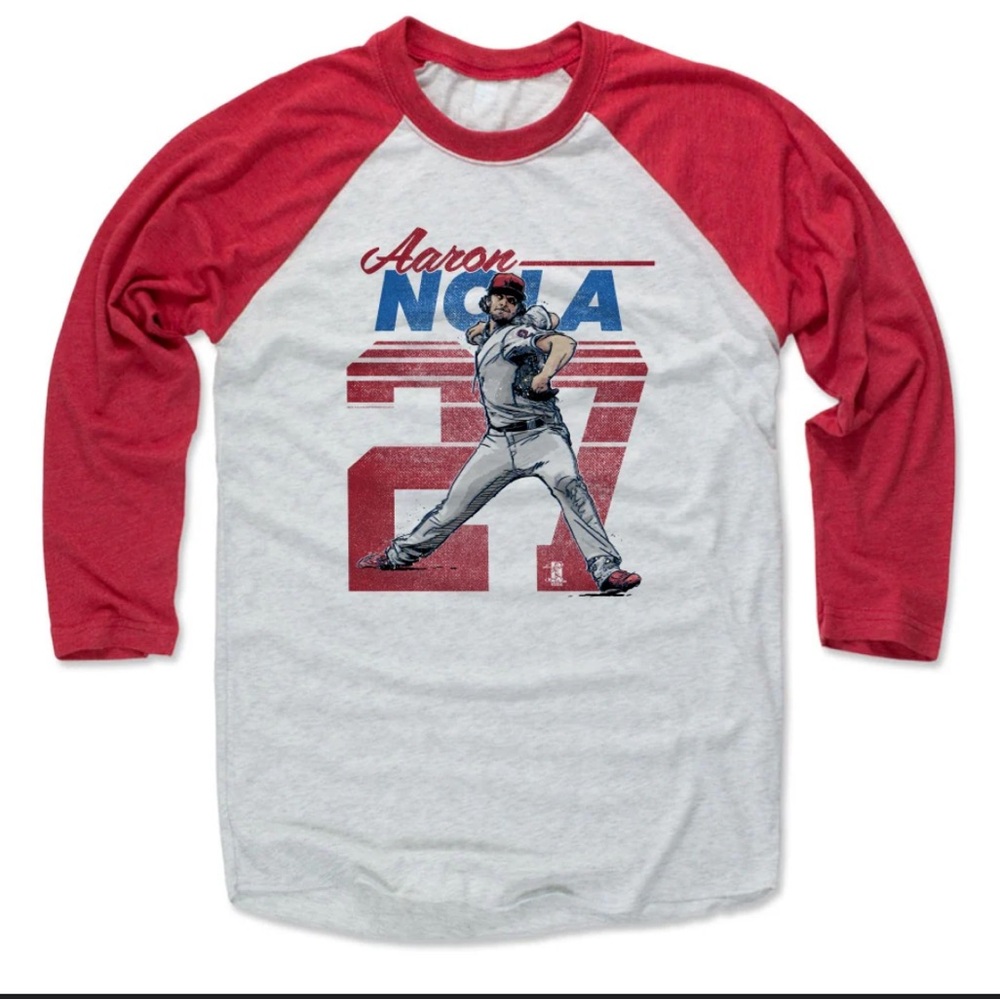 Aaron Nola 27 Retro R Red and Gray Baseball Graphic Tee, XL
